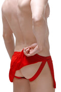 PetitQ loincloth bee red briefs with jockstrap featuring red mesh and satin fabric with cutout design