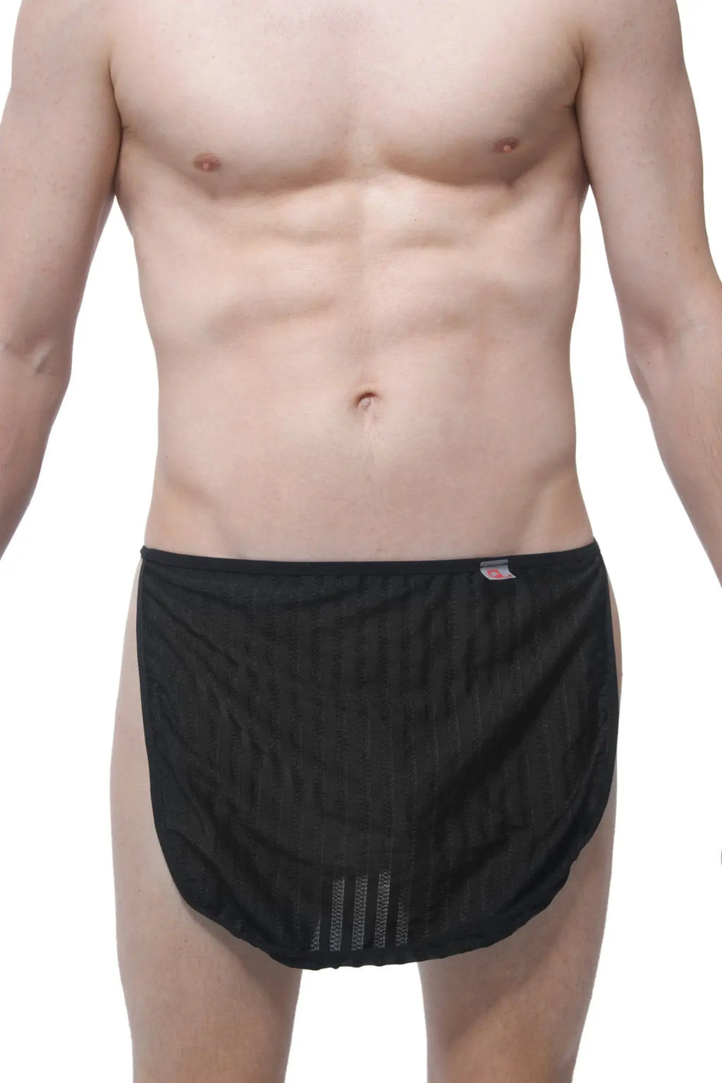 PetitQ loincloth mesh stripes black briefs with subtle textured pattern and small red logo on the waistband