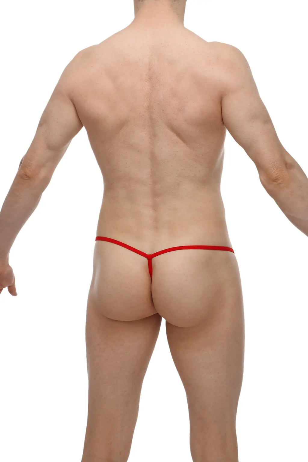 Petitq micro g-string bee red seamless red thong with thin design shown from the back side
