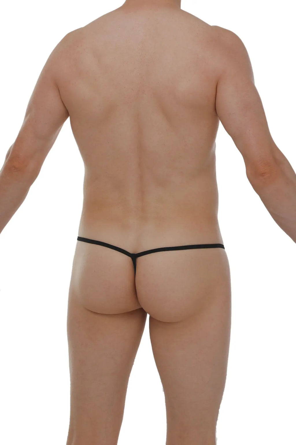 Petitq micro g-string lace black thong with a sleek thin design showing the back side of the underwear