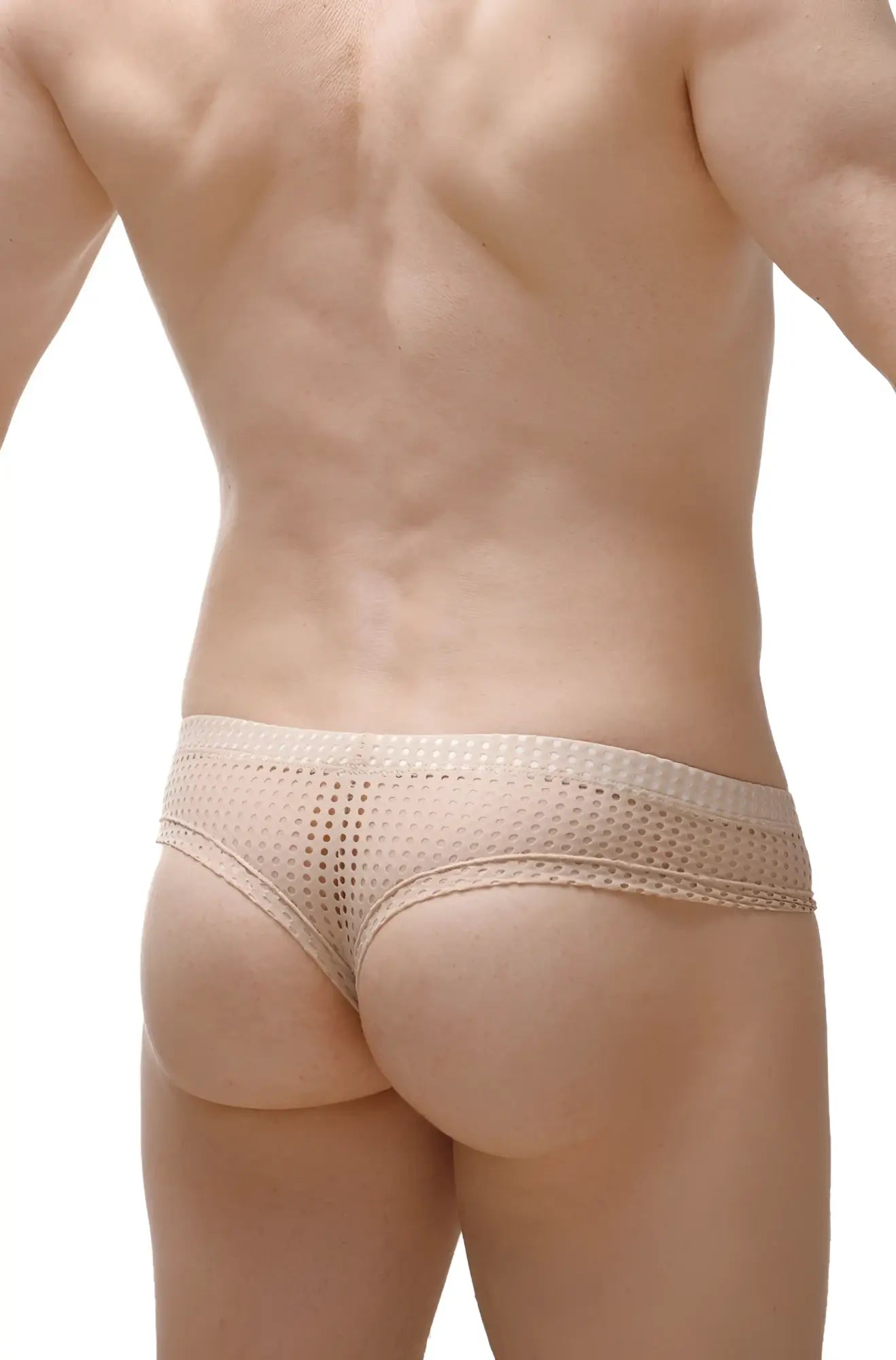 Beige mesh petitq mini boxer durtol nude briefs with subtle pattern and elastic waistband for comfortable wear