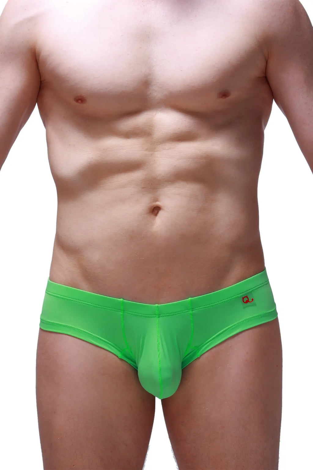PetitQ mini boxer neon green men’s briefs with bright green color smooth elastic waistband and small side logo