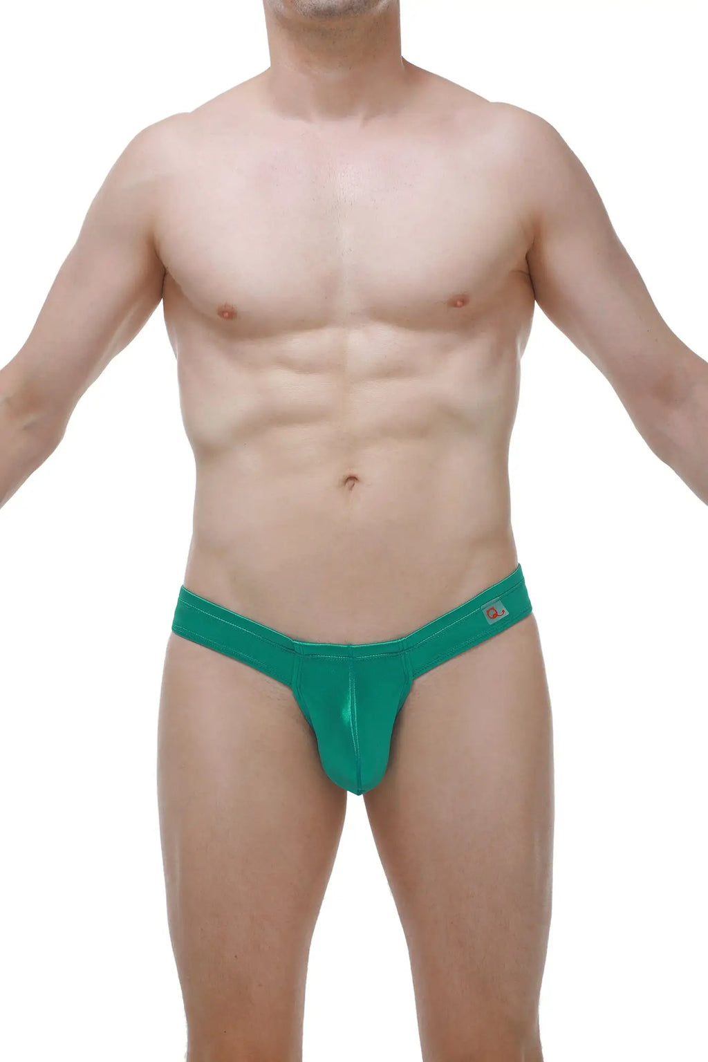 Emerald green petitq mini boxer satin briefs with shiny fabric snug fit and small logo on waistband