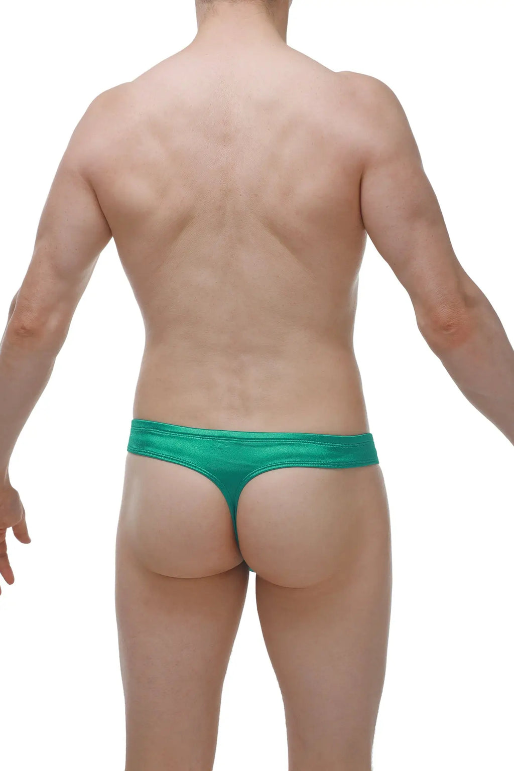 Emerald green satin thong from petitq mini boxer satin green collection showcasing smooth shiny fabric and minimal coverage