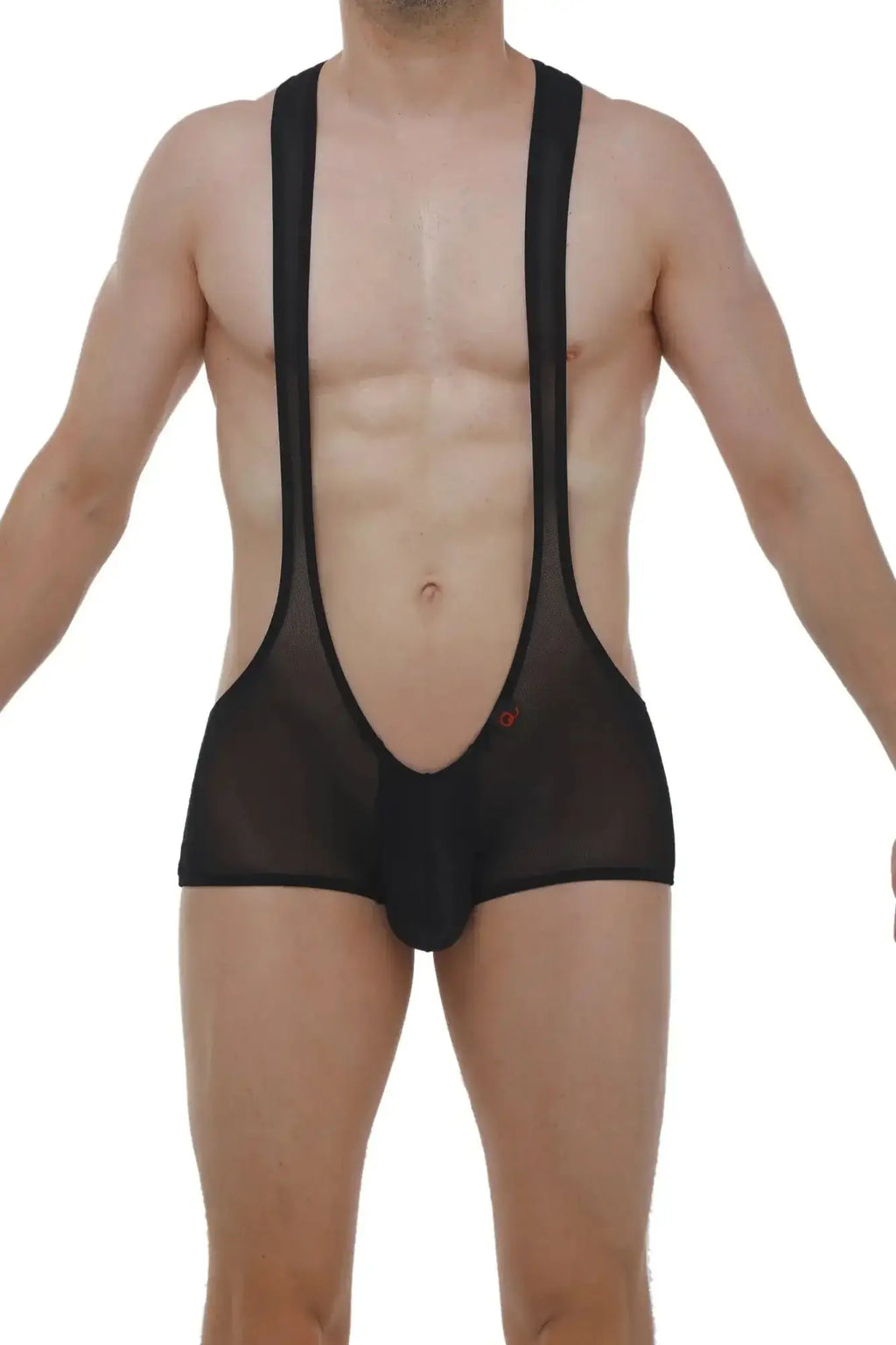 Petitq mini singlet net black sheer mesh suspenders with low cut front and solid black trim