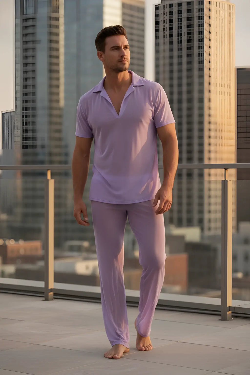 Lavender sheer men’s lounge pants petitq pants net lilac with snug fit and elastic waistband
