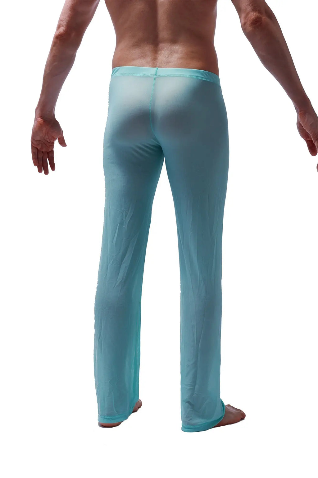 Light blue sheer men’s lounge pants made of net fabric designed for comfort and style by PetitQ pants net teal