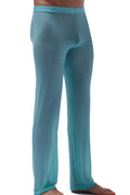 A pair of sheer light blue men’s lounge pants with smooth stretchy fabric and a snug fit from PetitQ Pants Net Teal