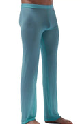 A pair of sheer light blue men’s lounge pants with smooth stretchy fabric and a snug fit from PetitQ Pants Net Teal