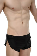 PetitQ running shorts black sleek black athletic briefs with form-fitting design and subtle gray side panels