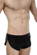 PetitQ running shorts black sleek black athletic briefs with form-fitting design and subtle gray side panels