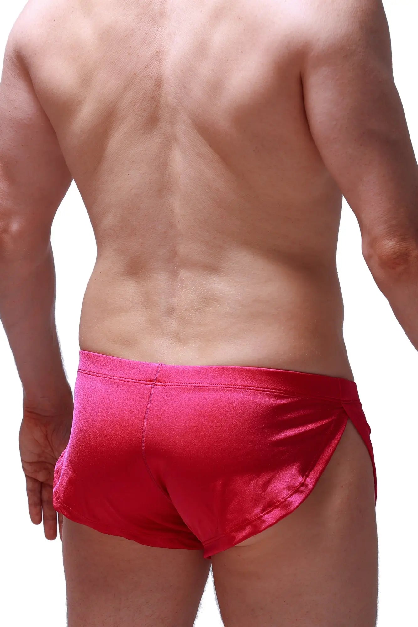 Bright red satin petitq running shorts joe framboise with sleek form-fitting design ideal for active wear