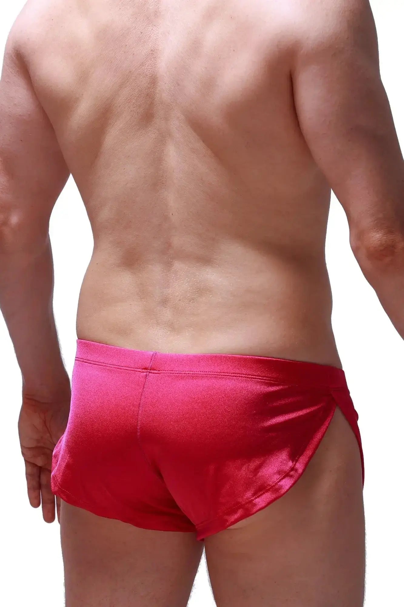 Bright red satin petitq running shorts joe framboise with sleek form-fitting design ideal for active wear