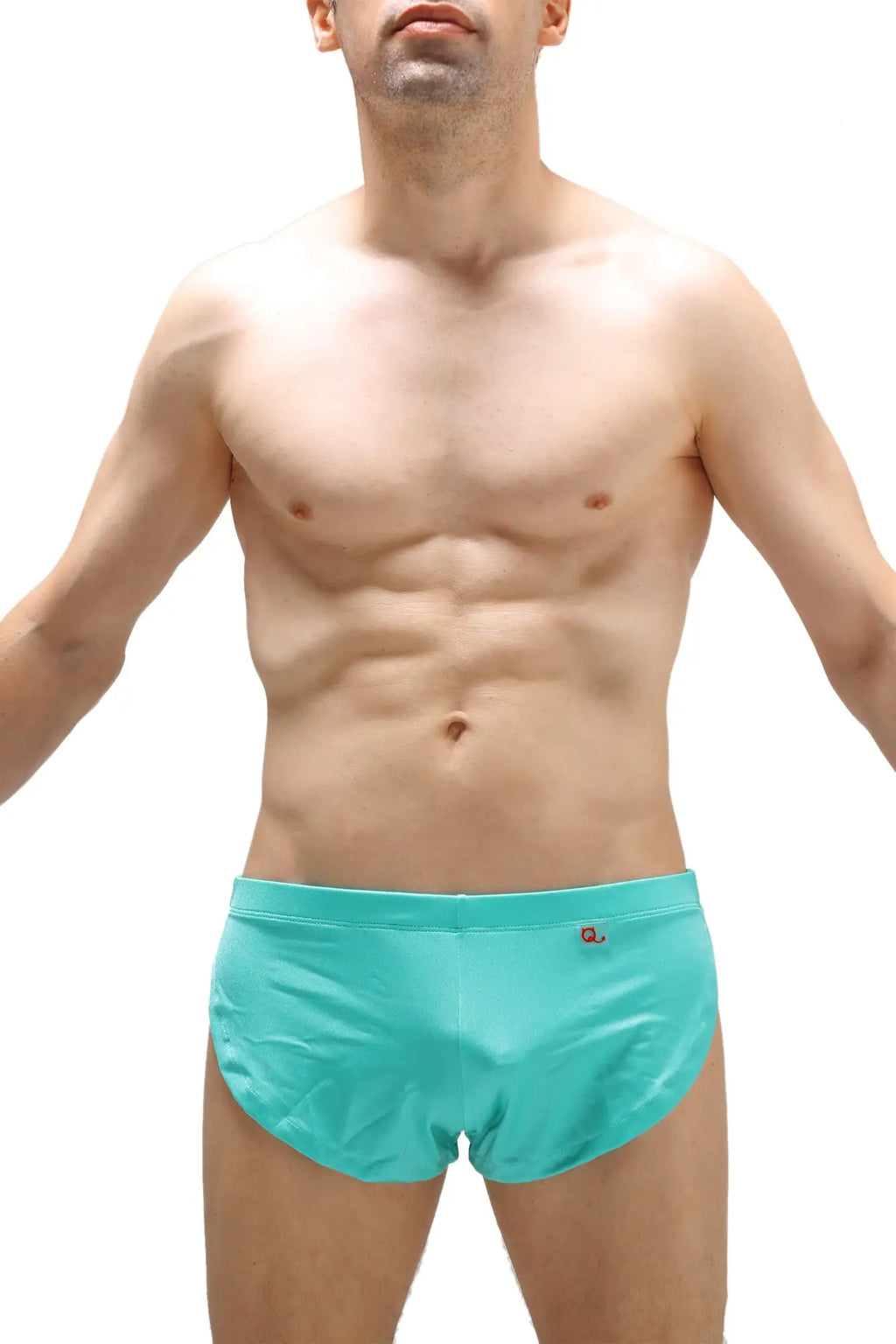 Petitq running shorts joe green turquoise athletic briefs with snug fit and small red logo on waistband
