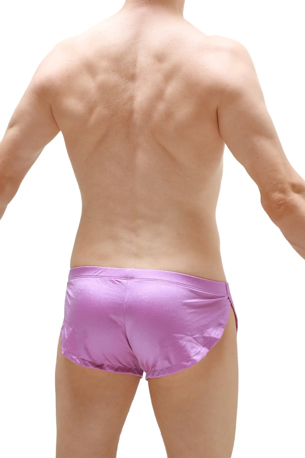 Purple satin swim trunks with sleek shiny finish from petitq running shorts joe purple collection