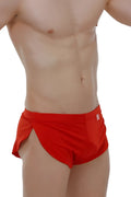 Red petitq running shorts joe with elastic waistband and side slit designed for athletic use