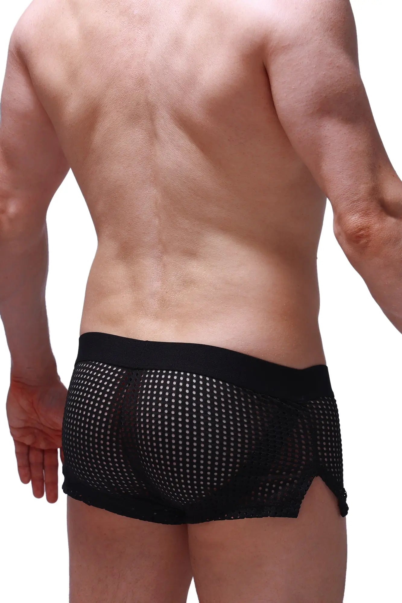 Petitq short jock durtol black black mesh briefs with solid waistband and side slit for breathable comfort