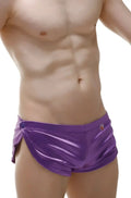 PetitQ short snap satin purple metallic briefs with side slit and button closure for stylish comfort