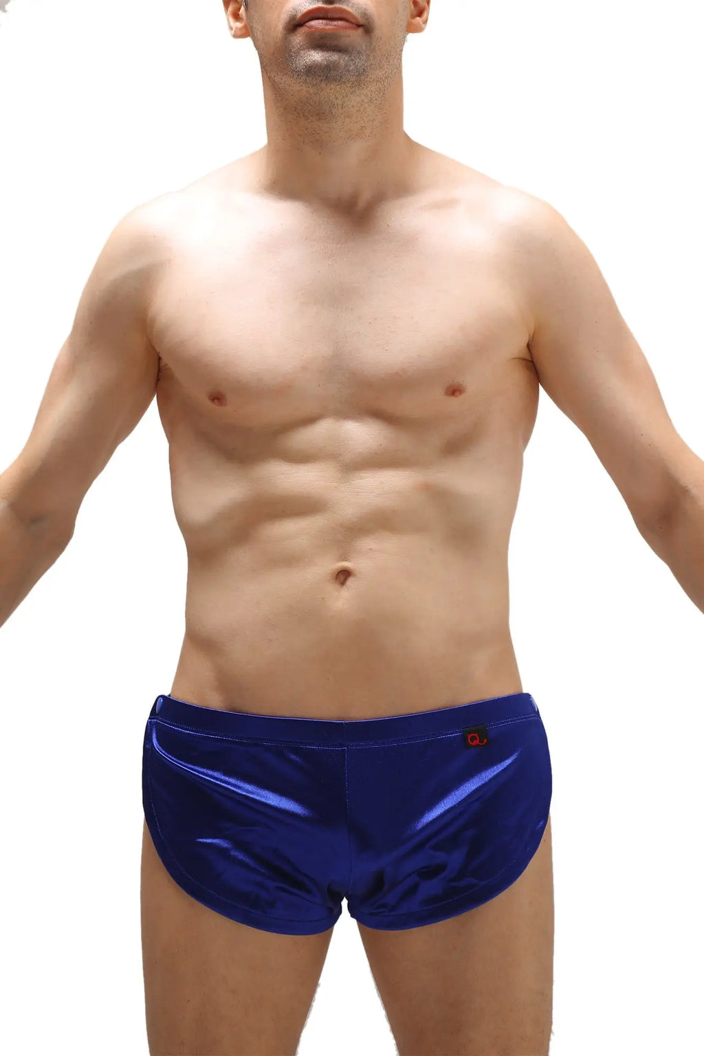 Blue shiny satin swim trunks petitq short snap satin sapphire ideal for stylish beachwear and poolside use