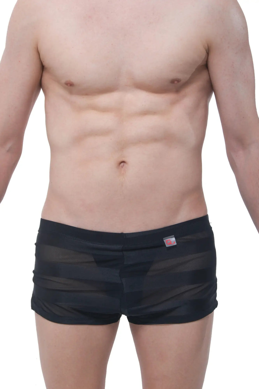 Black sheer mesh briefs with solid black waistband from petitq shorts mesh stripe jock black collection