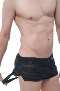 Black mesh swim trunks petitq shorts mesh stripe jock black with sleek form fitting design and adjustable side straps