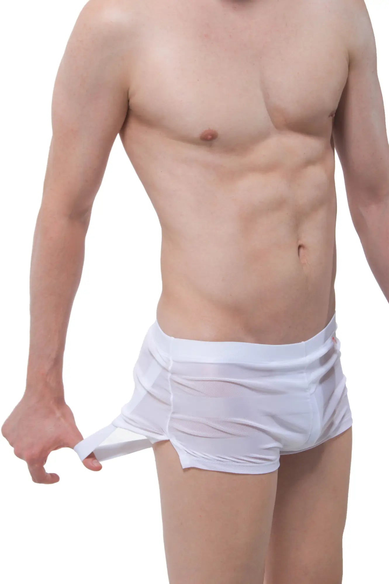 White petitq shorts mesh stripe jock swim trunks with a sleek modern design and form-fitting fit