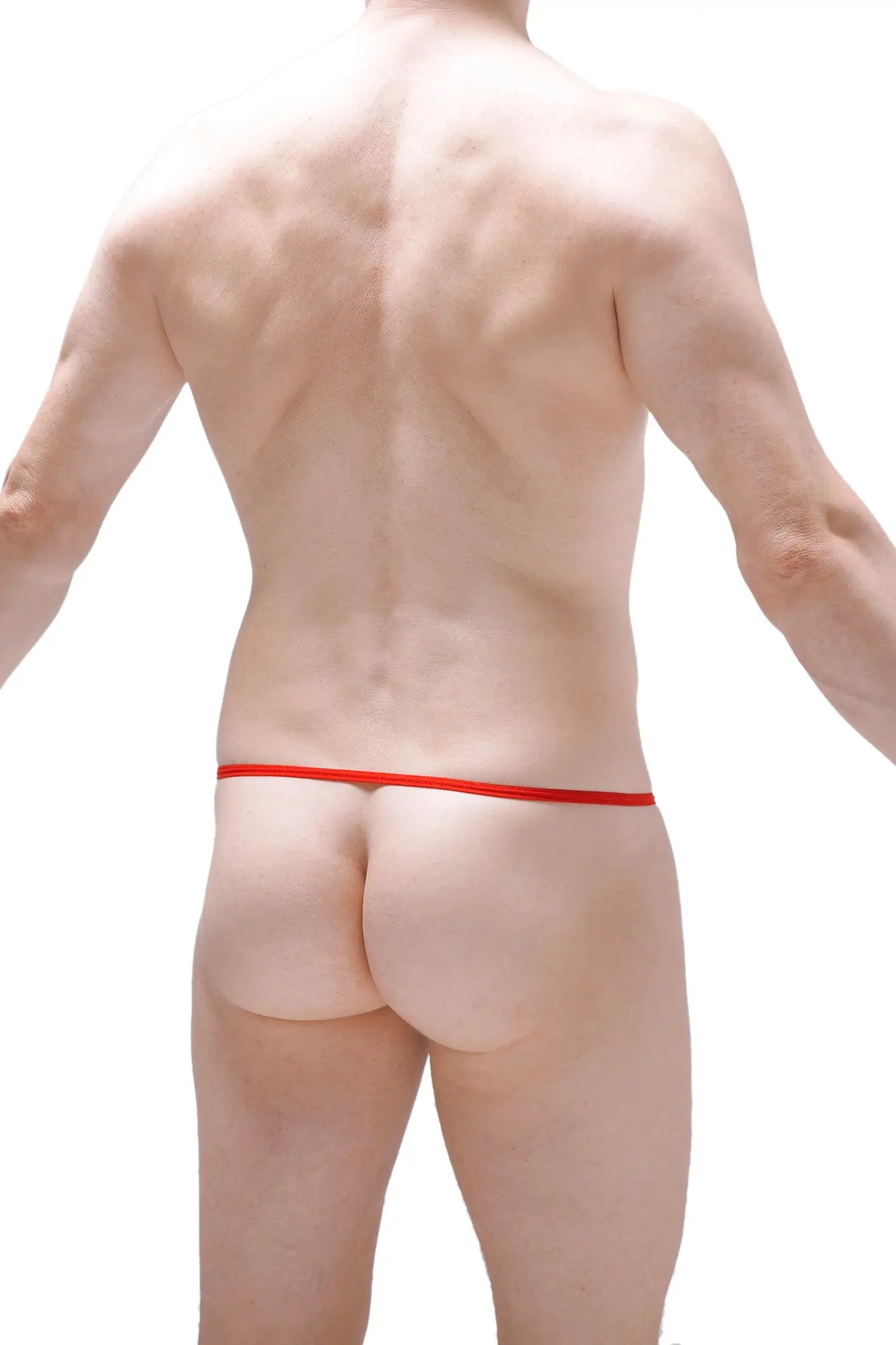 Petitq slingshot bee red red thong with snug minimalist design showing the back side in soft fabric