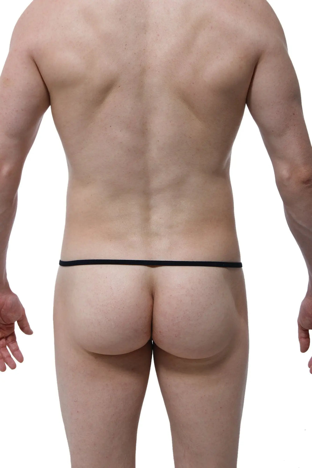 Black thong underwear with narrow smooth elastic band from PetitQ Slingshot Herat Net black collection