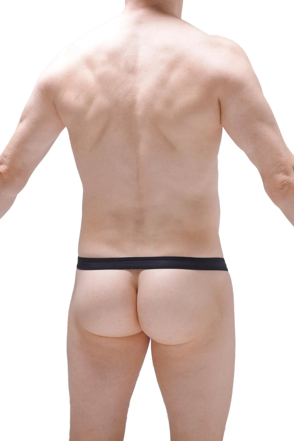 Petitq slingshot lasso black thong underwear with narrow waistband in black front view