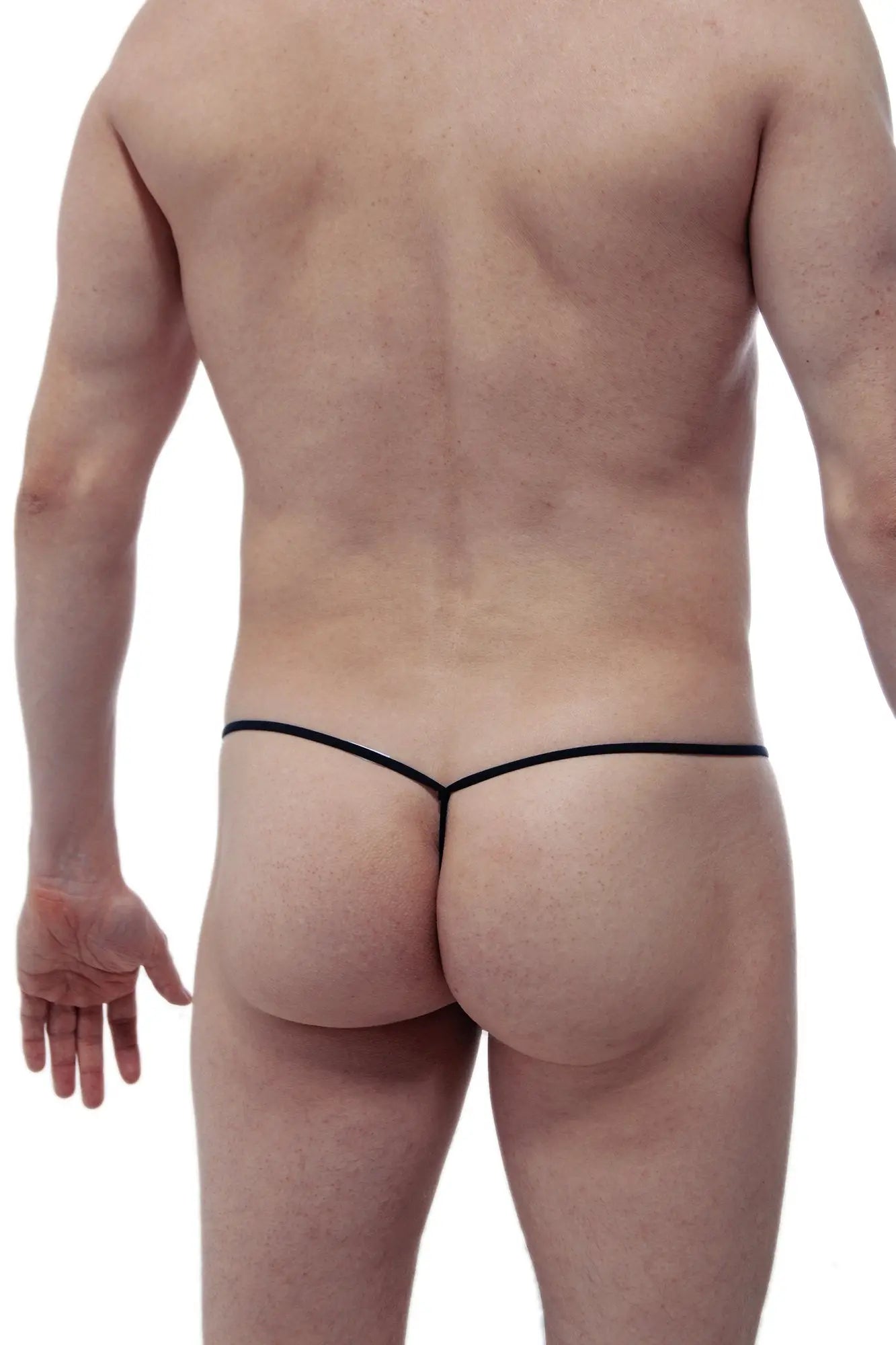 Black thong petitq string c ring in a thin minimalist design showcasing the back side of the product
