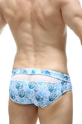 Petitq swim bikini ajoupa tartane blue and white wave patterned swim trunks with white waistband for beachwear