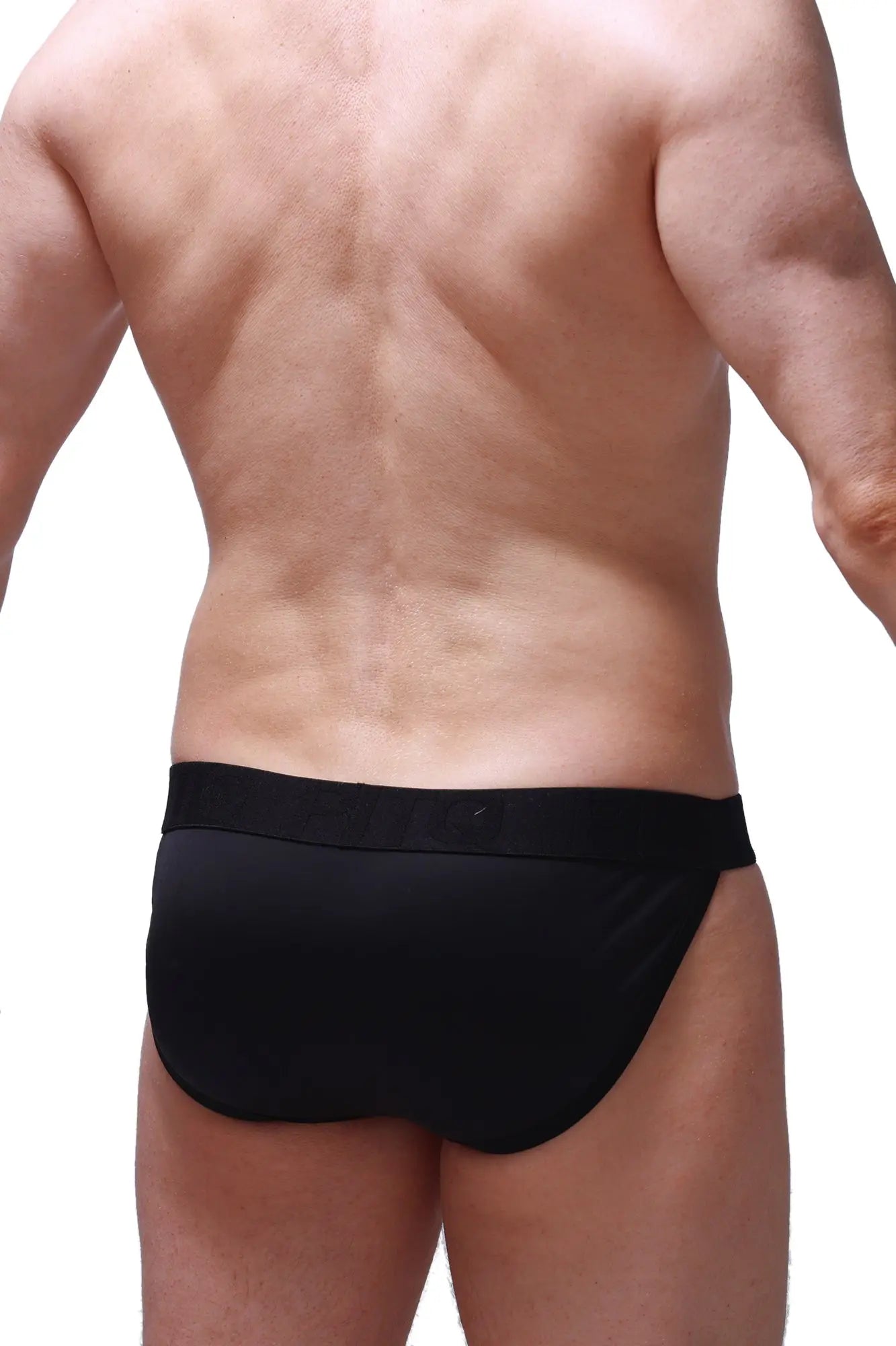 Petitq tanga pinces black briefs with smooth form-fitting fabric and wide elastic waistband front view