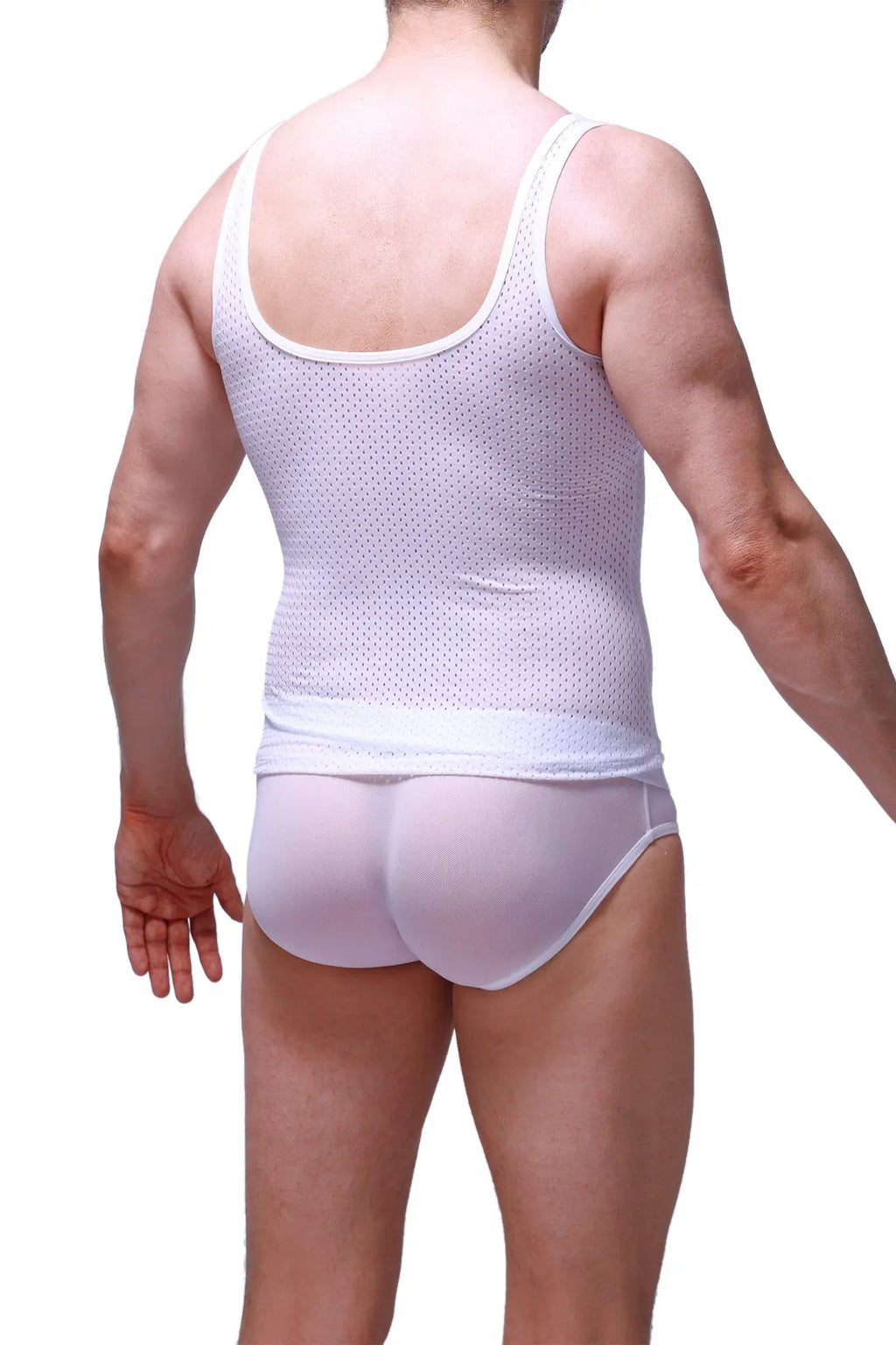 Petitq tank top attan bee white white mesh tank top with snug fit and subtle patterned texture