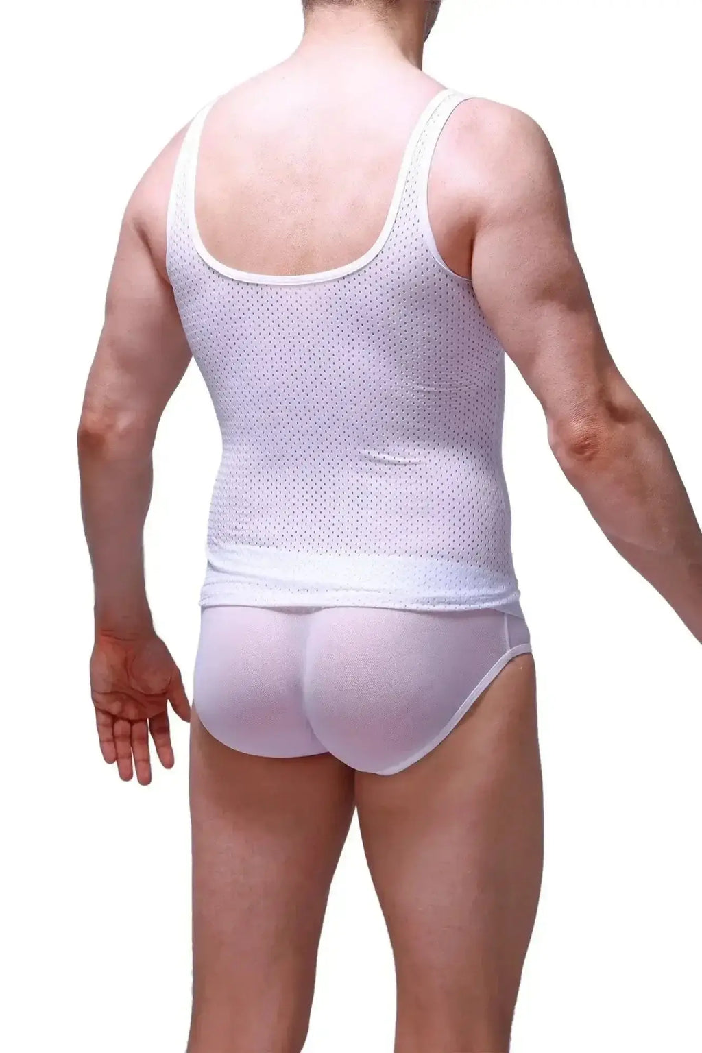 Petitq tank top attan bee white white mesh tank top with snug fit and subtle patterned texture