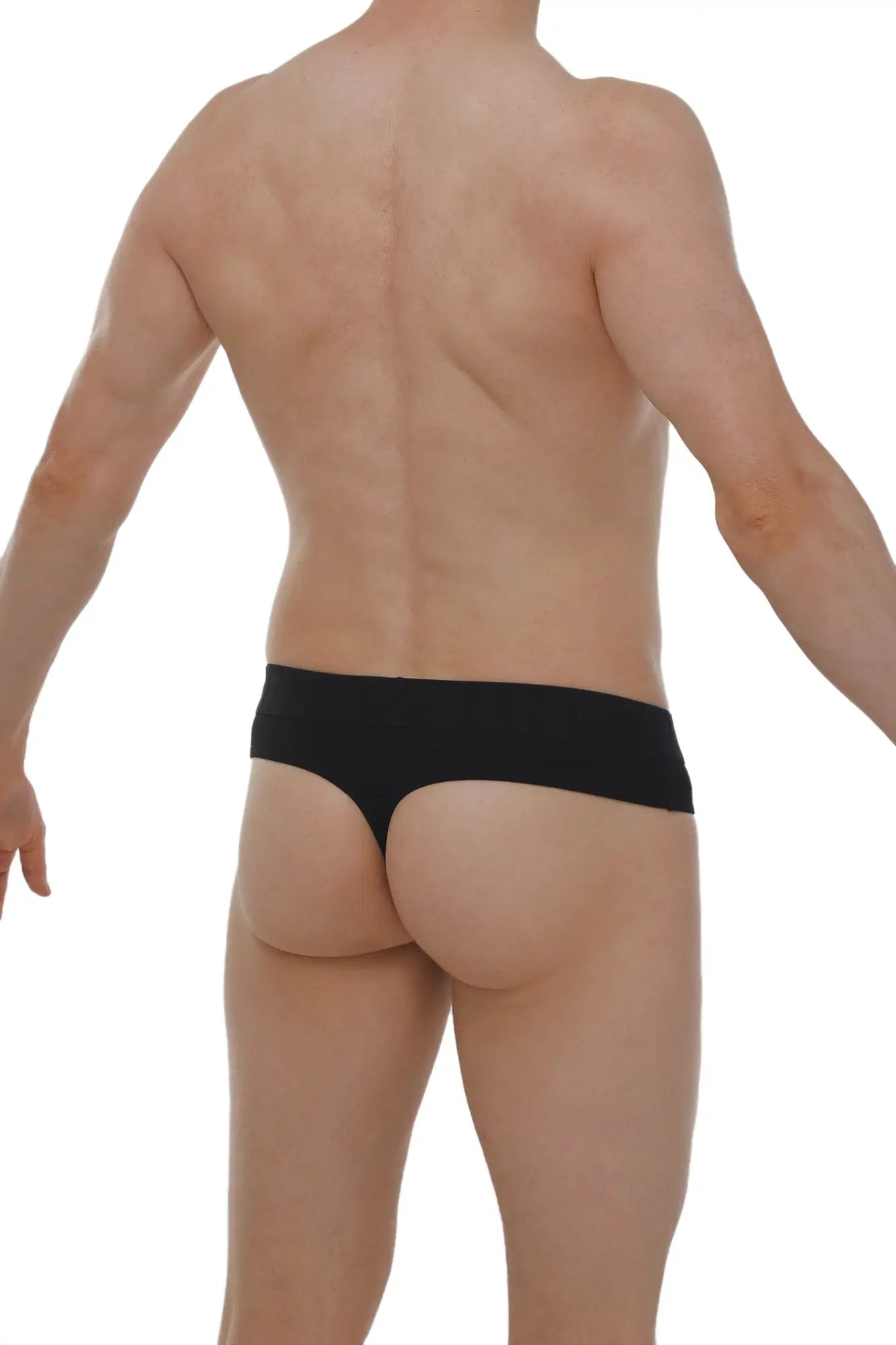 Black seamless briefs with smooth fabric finish by petitq thong anjouin showing front view