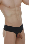 PetitQ thong Anjouin black briefs with smooth form-fitting fabric and open front design for comfortable wear