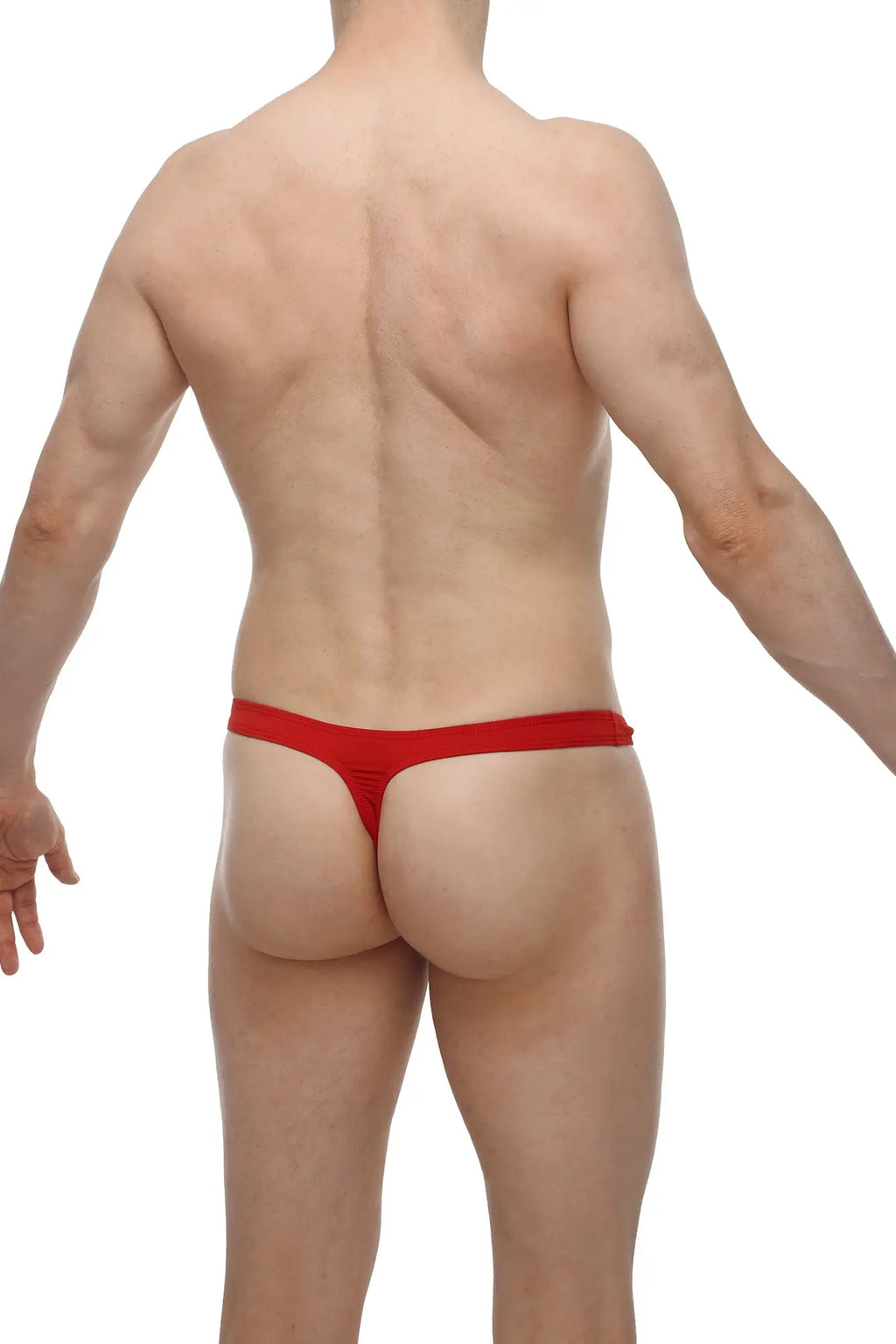 Red thong underwear by petitq with a snug form-fitting design in vibrant argis red color