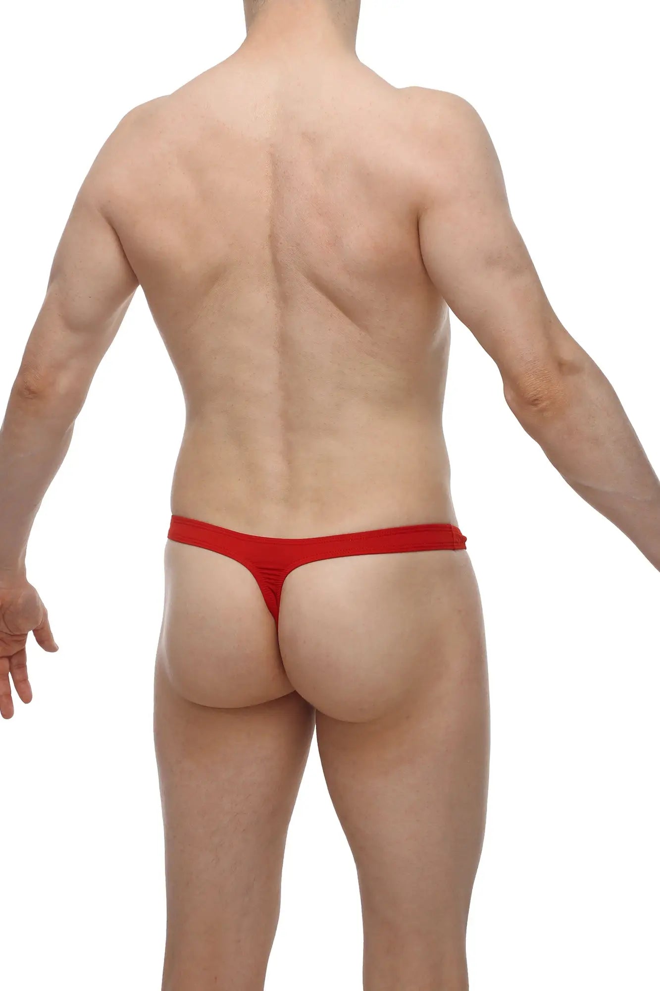 Red thong underwear by petitq with a snug form-fitting design in vibrant argis red color