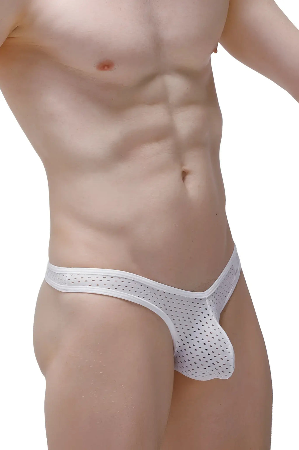 White perforated mesh thong with supportive contoured design petitq thong auzas bee white front view