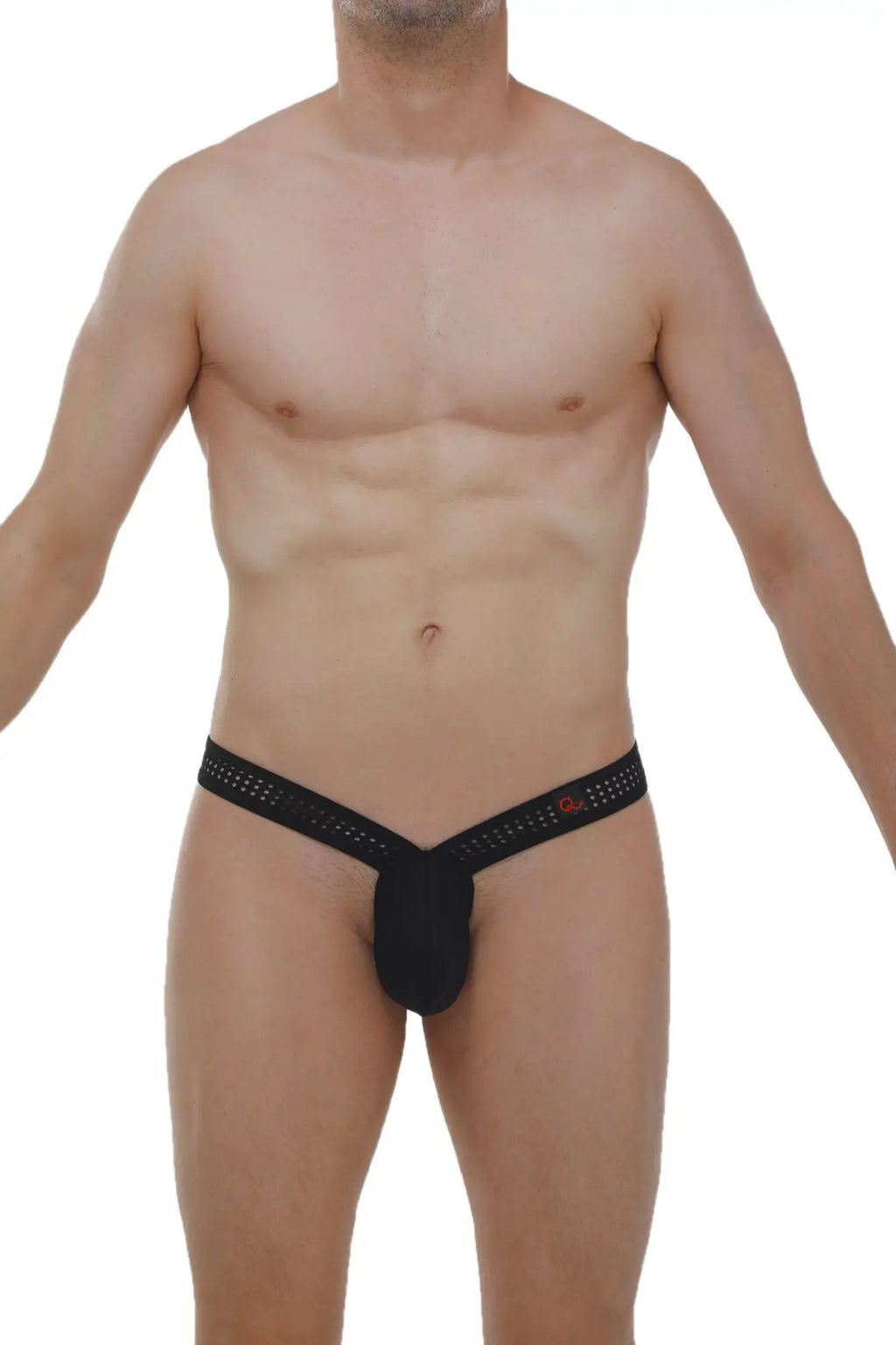 Black mesh brief petitq thong brech durtol black with red logo on the waistband visible from the front