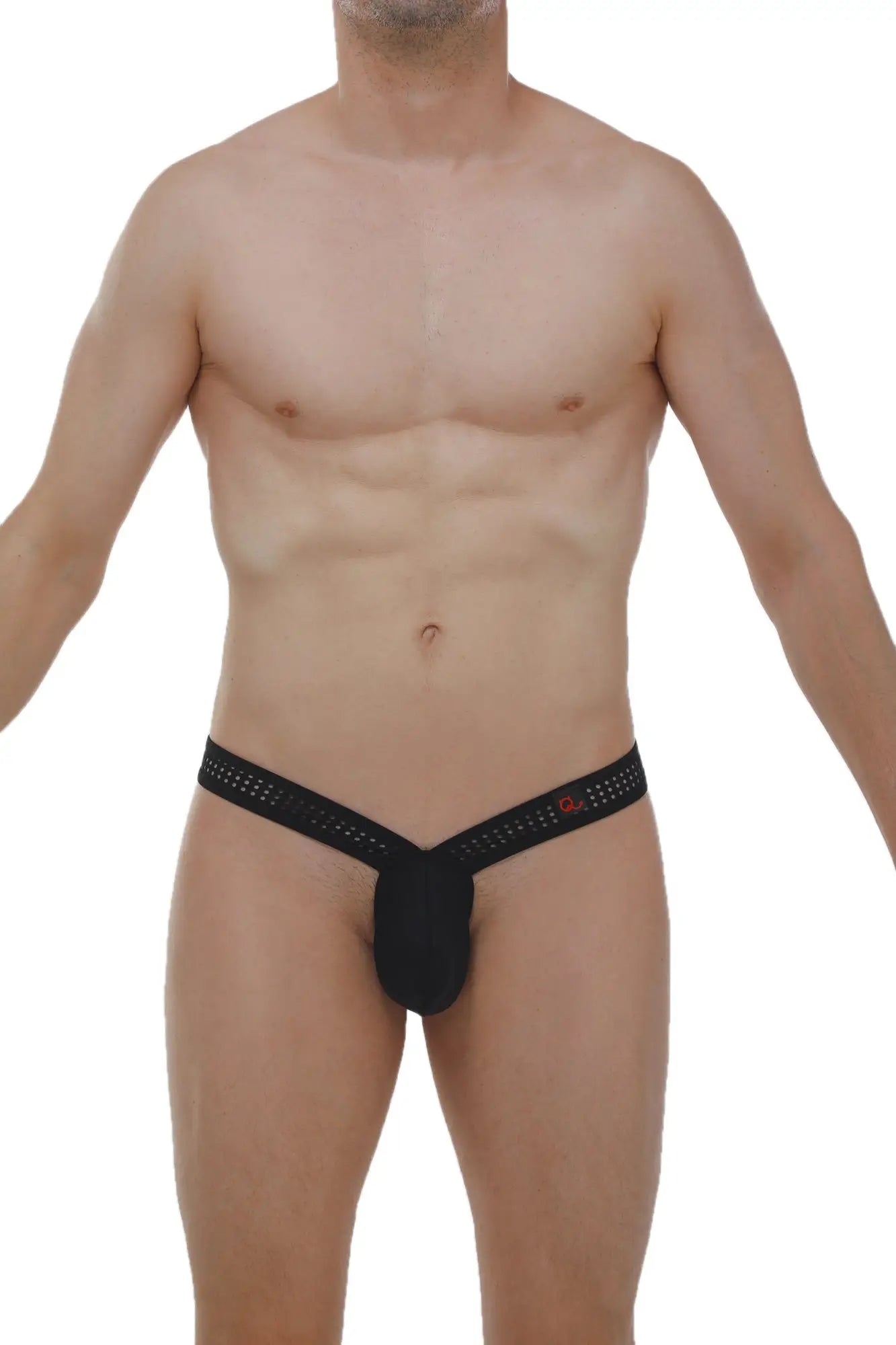 Black mesh brief petitq thong brech durtol black with red logo on the waistband visible from the front