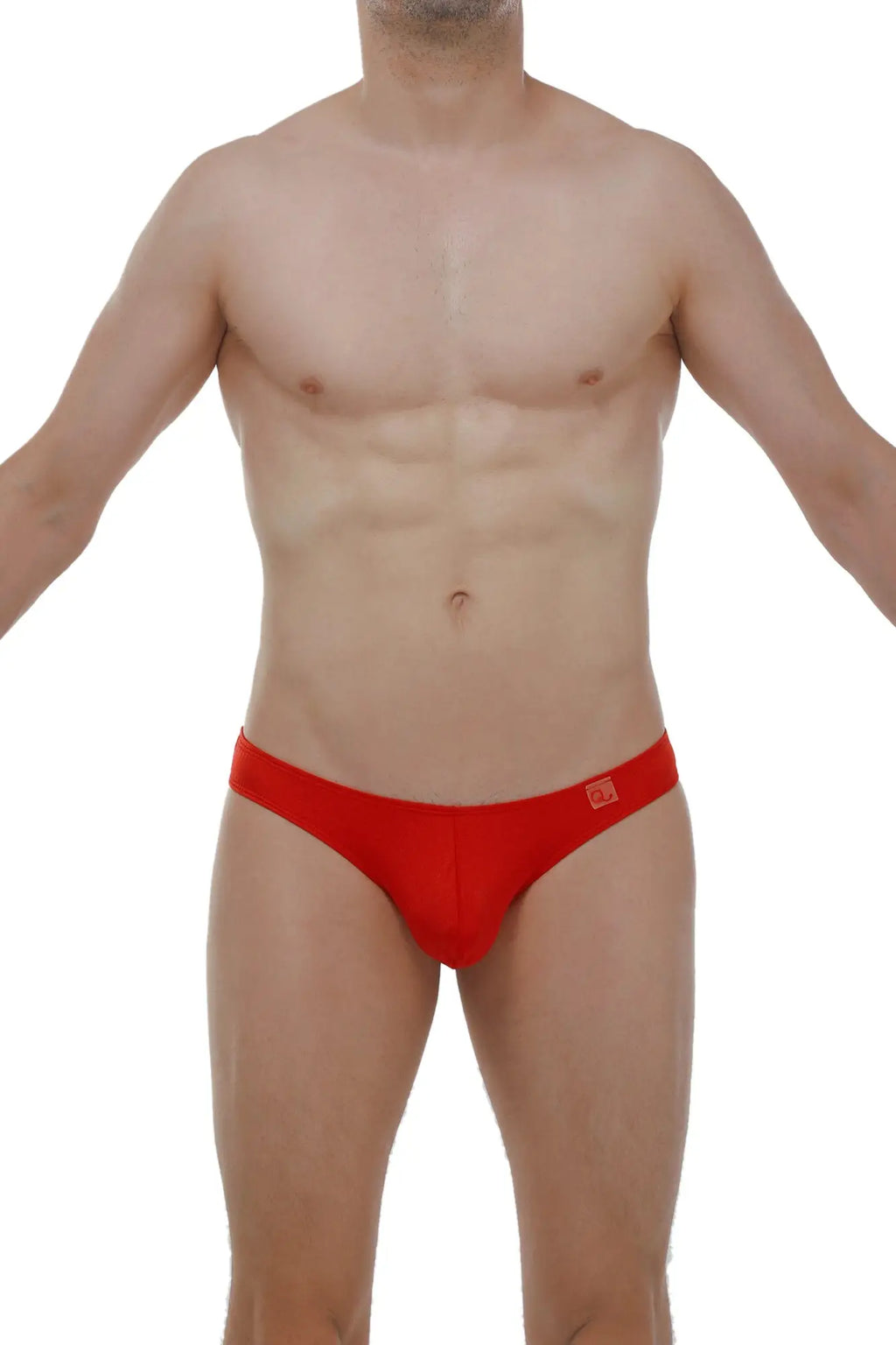 Petitq thong bulan joe red men’s snug fit briefs with small logo on waistband in vibrant red color