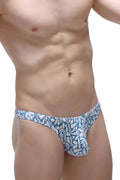 Petitq thong chill carlot blue men’s briefs with blue and white leafy pattern and comfortable fabric