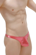 Shiny pink metallic petitq thong briefs with a sleek form-fitting satin design for stylish comfort