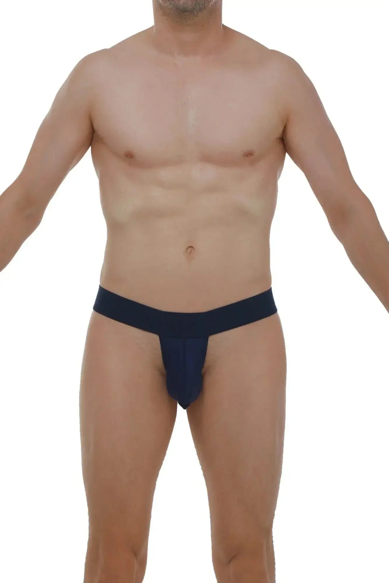Navy blue PetitQ fabric briefs with a wide waistband and contoured design in the thong Coren Plum Navy style