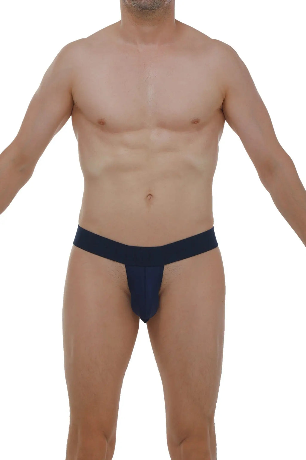 Navy blue PetitQ fabric briefs with a wide waistband and contoured design in the thong Coren Plum Navy style