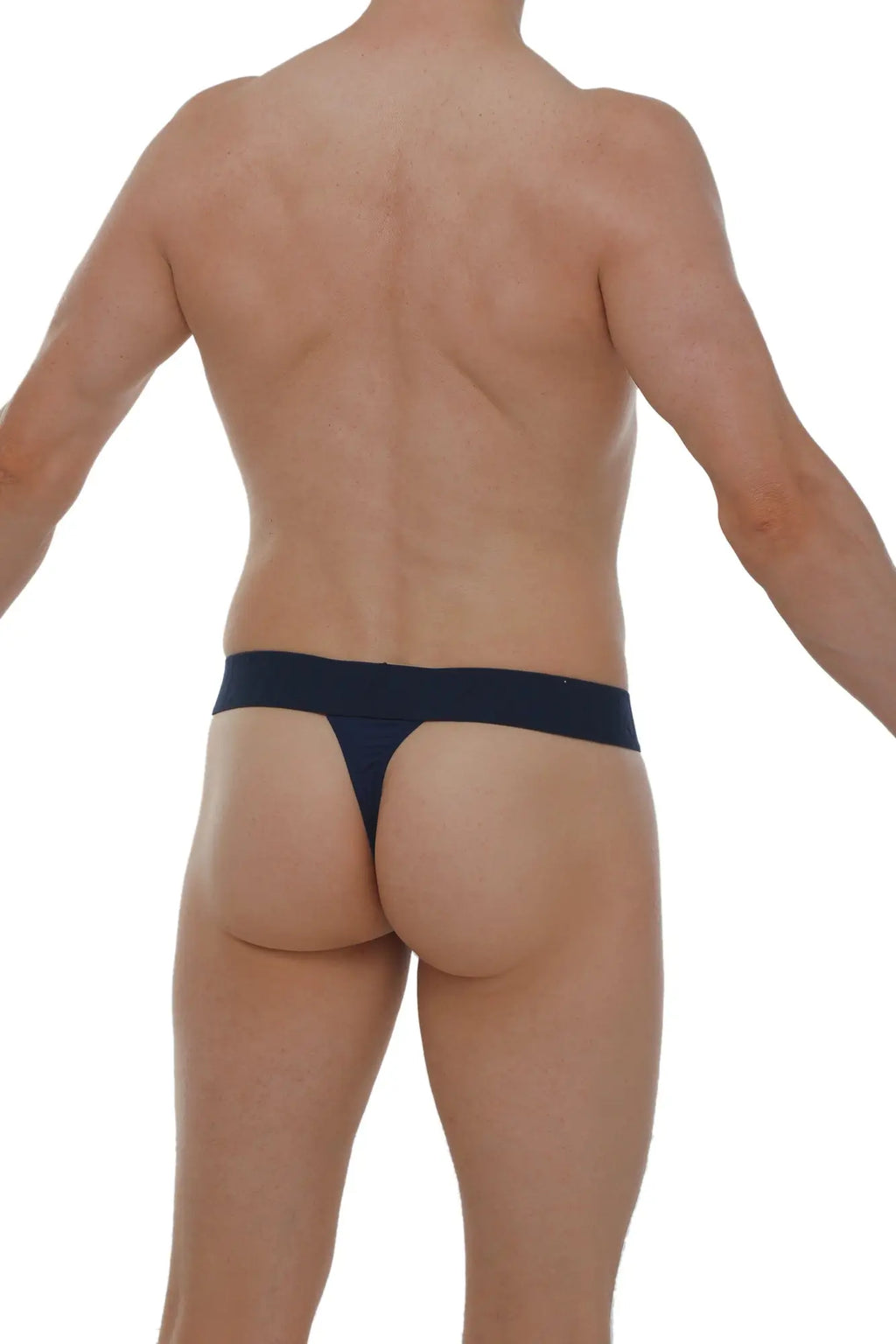 PetitQ thong Coren Plum Navy made of smooth stretchable fabric in navy blue with a narrow waistband shown from the back