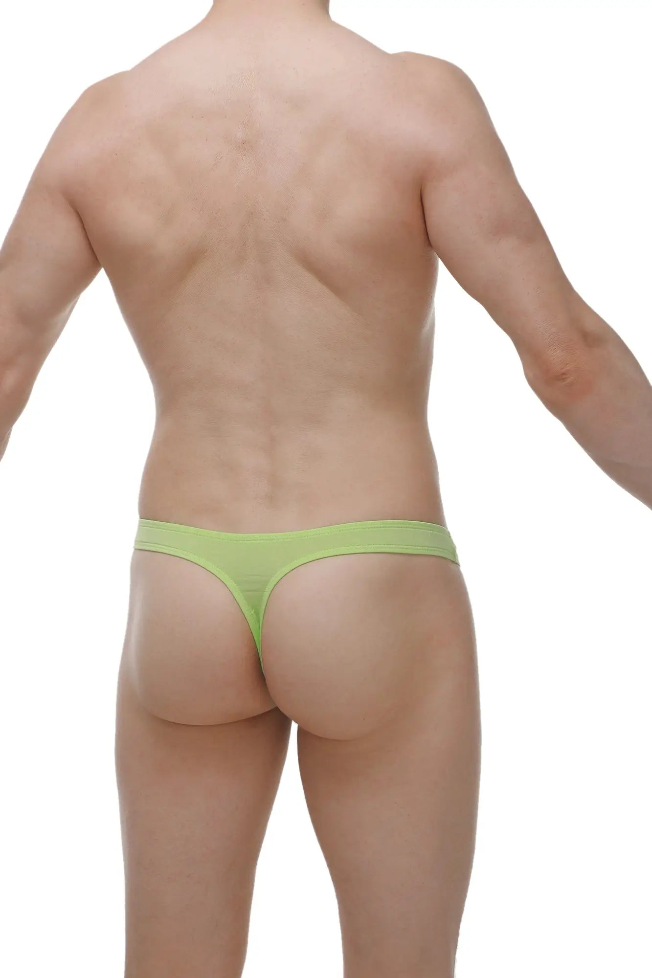 Petitq thong dome bamboo lime green thong made of stretchy fabric with smooth seamless design shown from back side