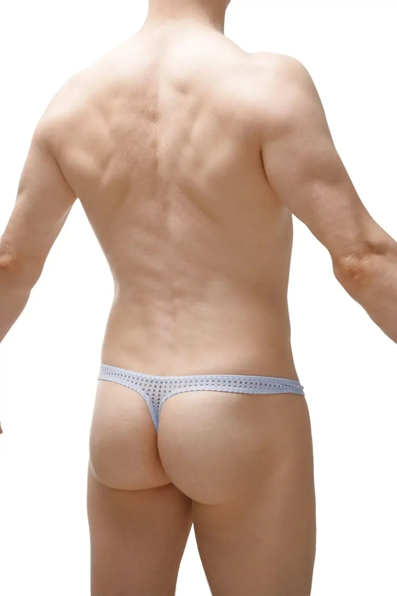 Light blue perforated thong with snug form-fitting design petitq thong dome durtol sky blue front view