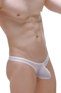 Petitq thong dome net white sheer mesh thong with wide elastic waistband front view